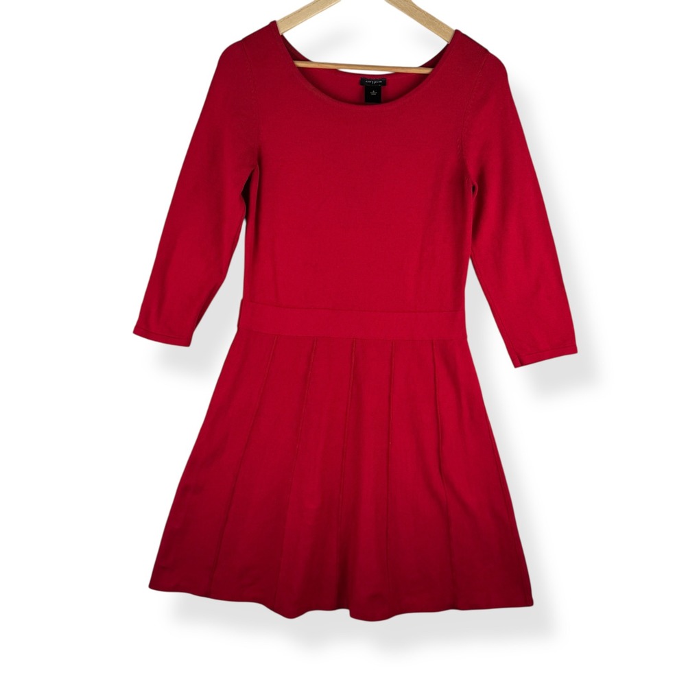 Ann‎ Taylor Red Fit And Flare Sweater Dress Size Small Preppy Pleated Academia